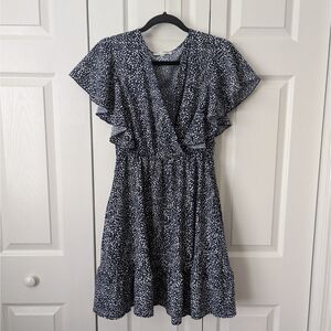 Women's Many Brand Dress Medium | Blue & White Flutter Sleeve